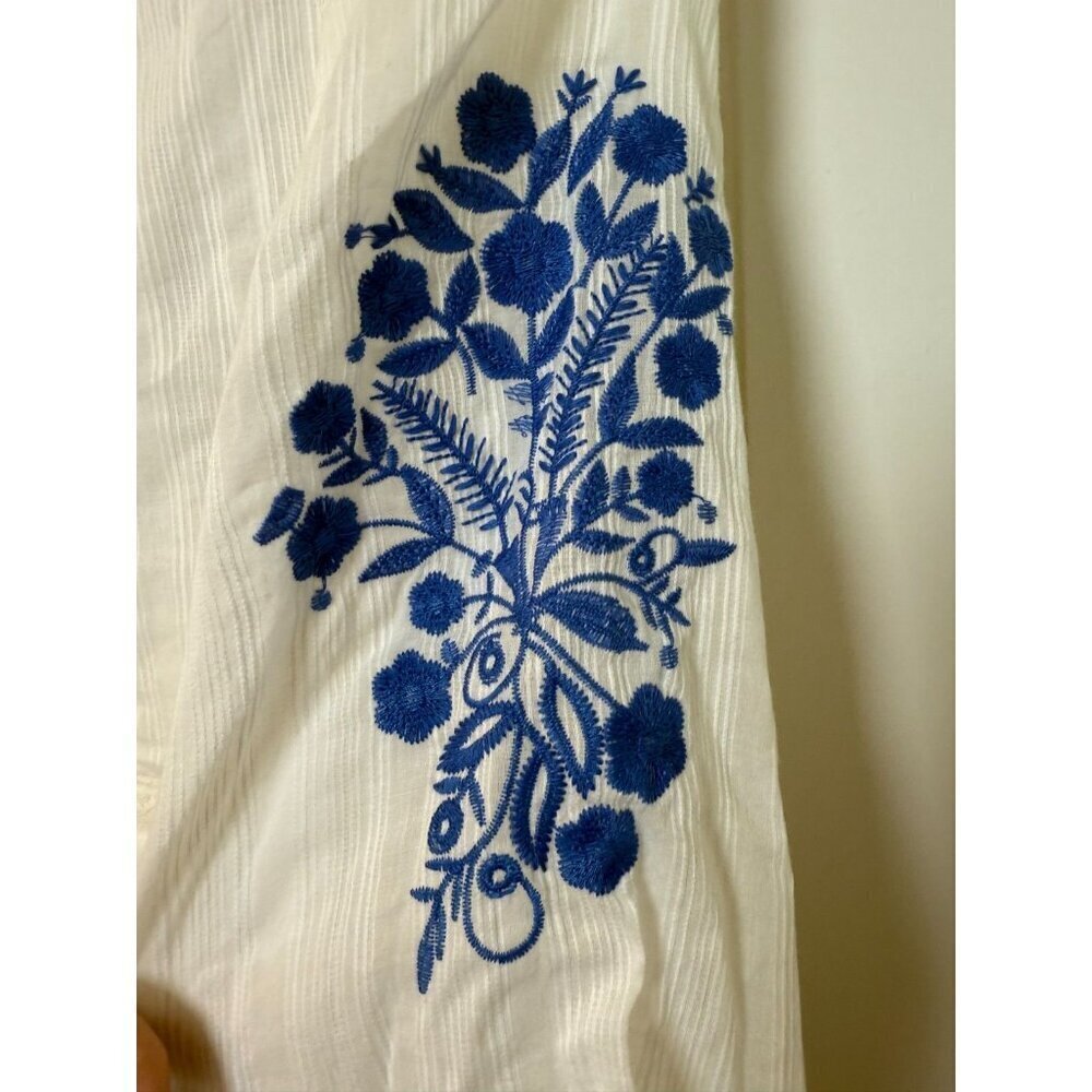 Lulus White & Blue Embroidered Shift Dress Long Puff Sleeve Size Small NWT - Picture 7 of 14